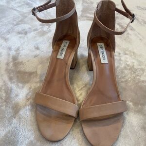 Steve Madden low ankle strap heels.  Color nude, faux suede size 8.5